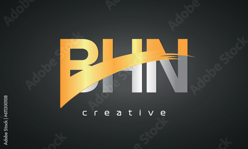 BHN Letters Logo Design with Creative Intersected and Cutted photo