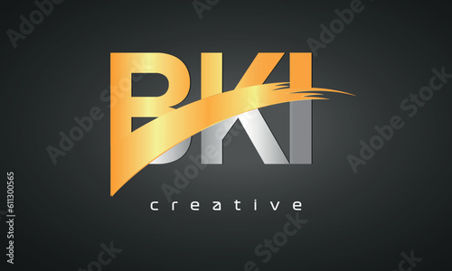 BKI Letters Logo Design with Creative Intersected and Cutted photo