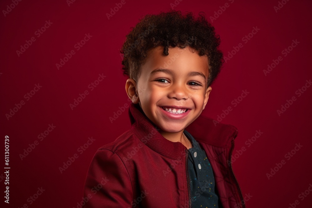 Close-up portrait photography of a happy kid male giving a hug to the camera against a burgundy red background. With generative AI technology Close-up portrait photography of a happy kid male giving a hug to the camera against a burgundy red background. With generative AI technology