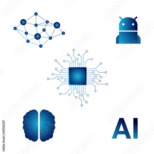set of artificial intelligence elements: Android, CPU, AI