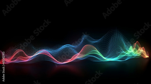Abstract wave lines dynamic flowing colorful light. Illustration concept of music, technology. Generative ai.