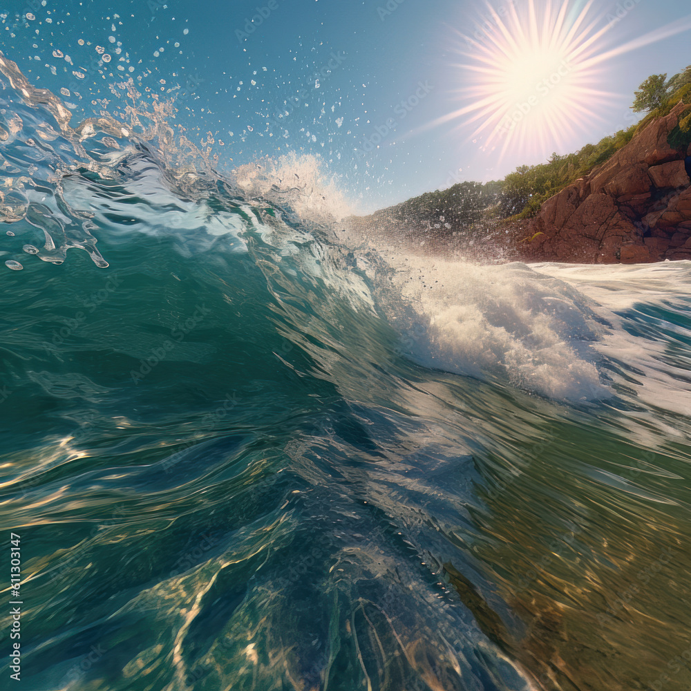 Majestic Ocean Surge: Sunlit Giant Wave in All its Splendor
