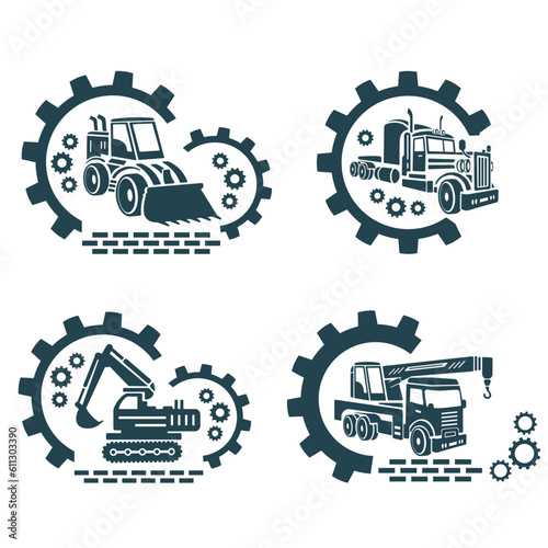 A set of vector logos of industry and transport.