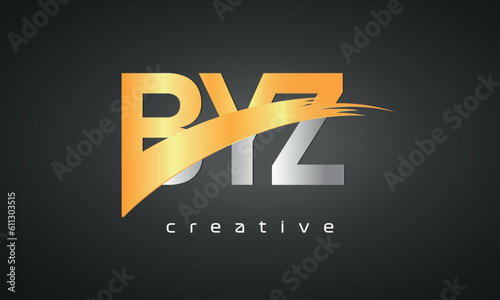 BYZ Letters Logo Design with Creative Intersected and Cutted photo