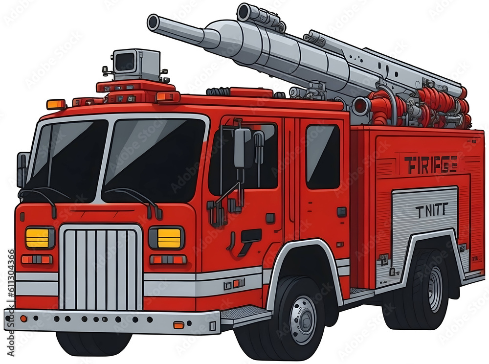 Fototapeta premium fire truck 3D 2D illustration, Emergency vehicle transparent background png
