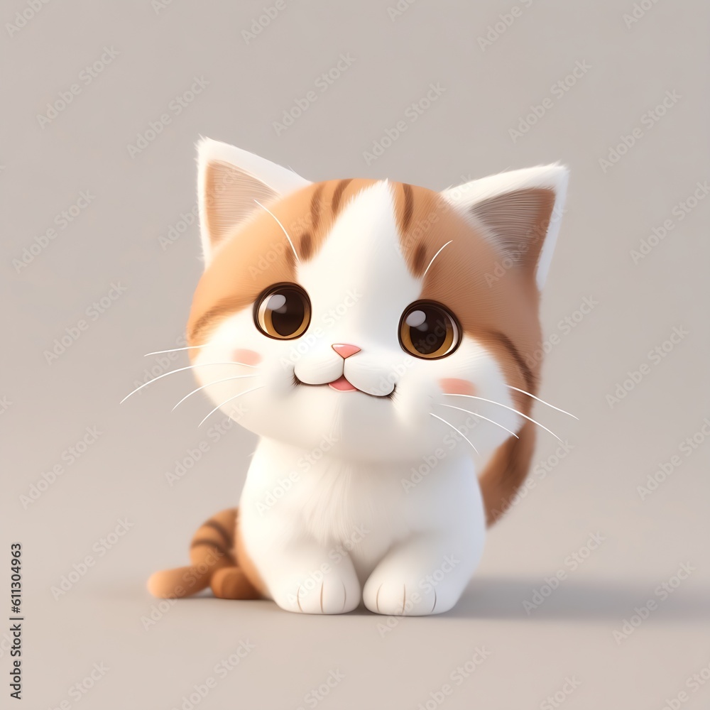 little kitten, brown color, chibi style.
