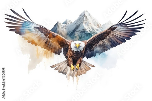 Bald eagle double exposure illustration - Generative AI.