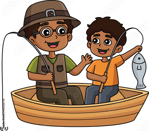 Father and Son Fishing Cartoon Colored Clipart 