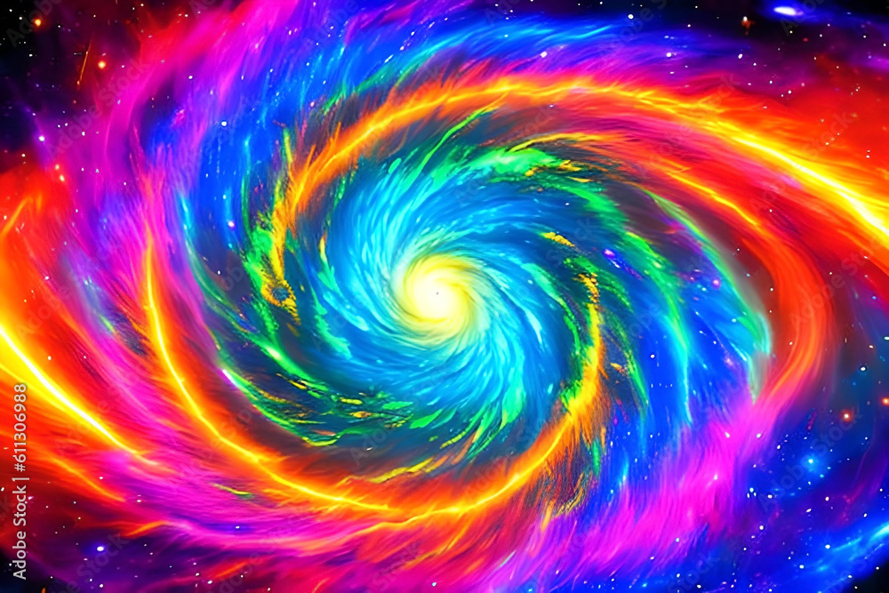 Fototapeta premium A cosmic neon light abstract background, with swirling galaxies, celestial bodies, and nebulous formations