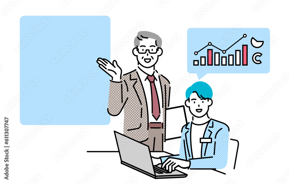 man office worker explaining in front of a board man office worker explaining in front of a board