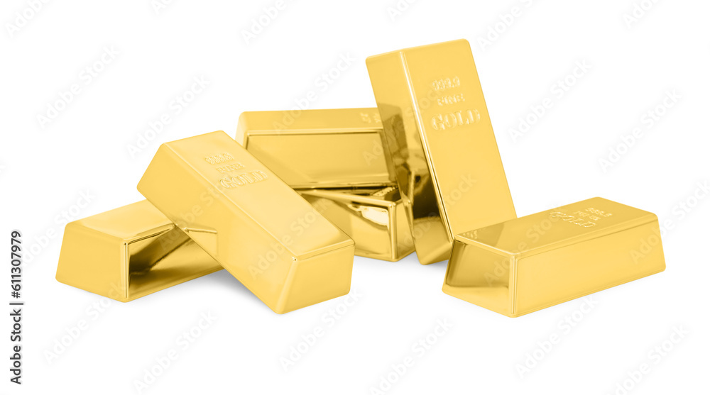 Many shiny gold bars isolated on white Many shiny gold bars isolated on white