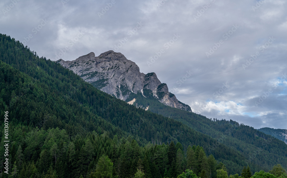 Obraz premium Stunning scenery. Natural backdrop of majestic mountains against a dramatic sky in Trentino Alto Adige, Italy, Europe.