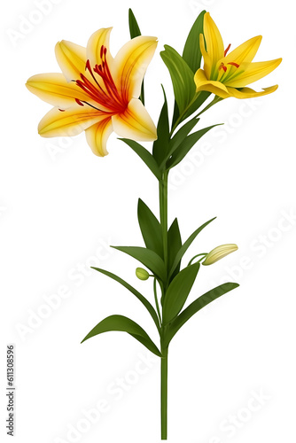 blooming lily flower, bud branch transparent background png