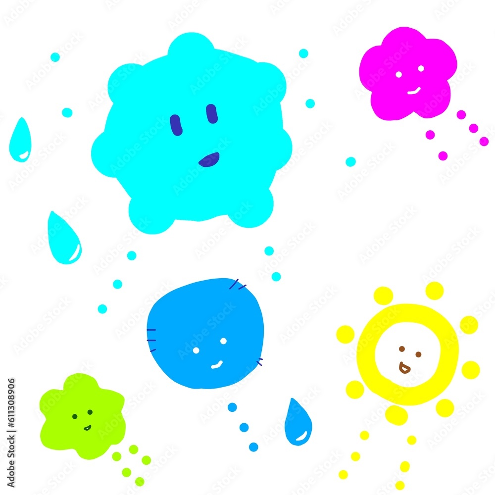 カビ掃除のかわいいイラスト、カラフルニコニコ。 カビ掃除のかわいいイラスト、カラフルニコニコ。
