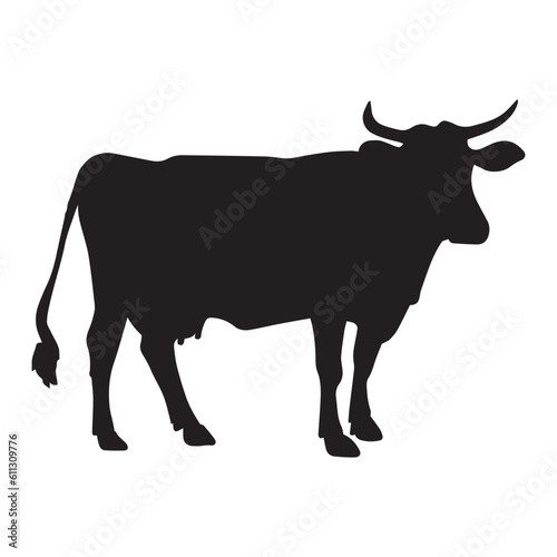 A Cow Black Color Vector Silhouette Illustration.