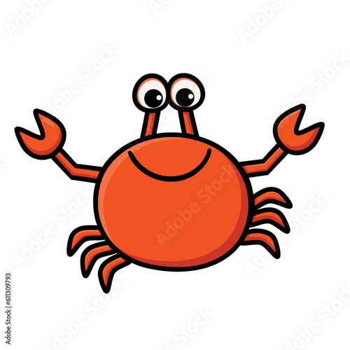 Cute cartoon smiling crab. Vector illustration of marine animal. photo