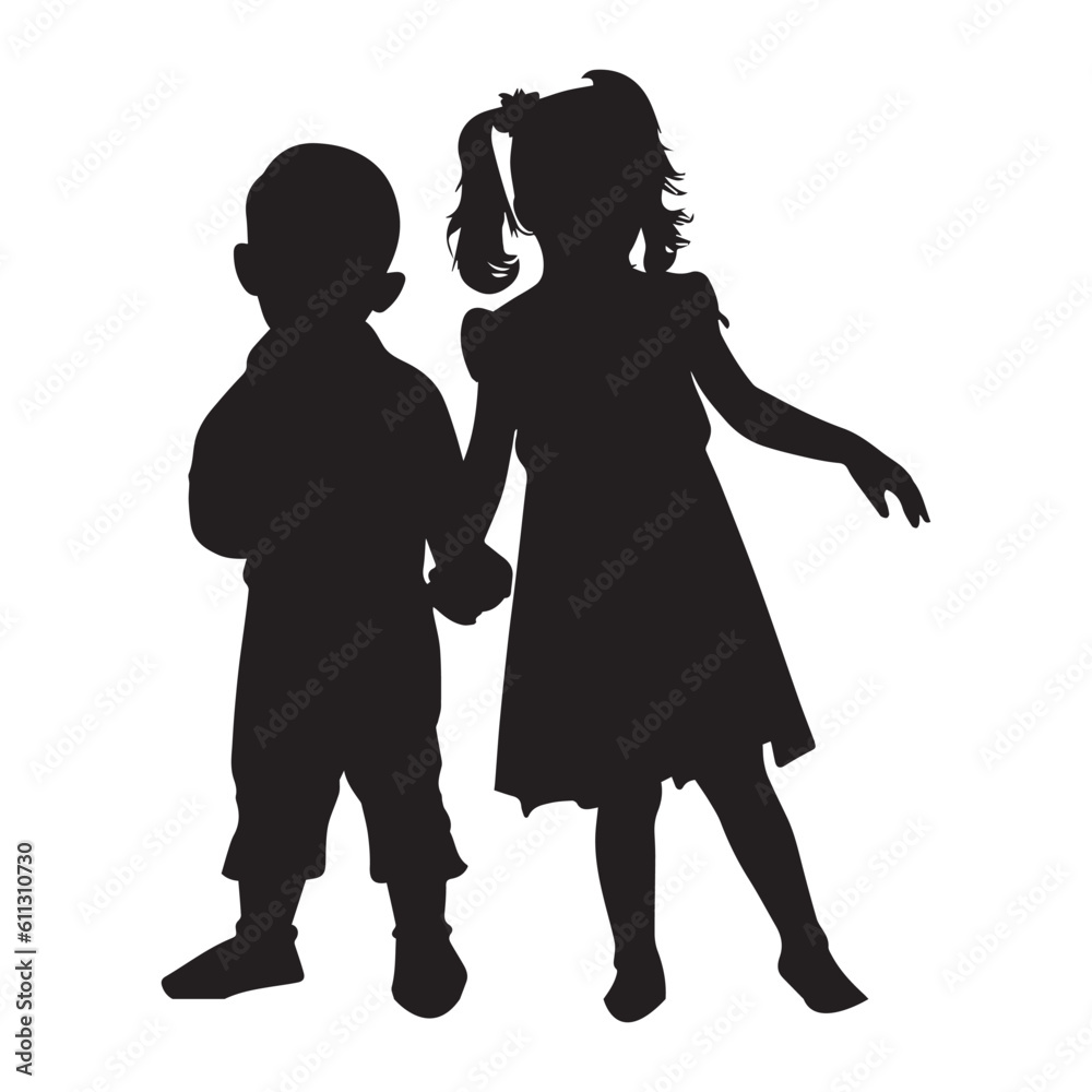 a child and  boy are close vector silhouette