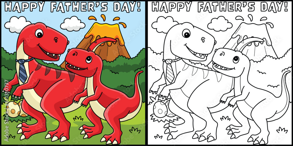 Happy Fathers Day T Rex Coloring Page Illustration