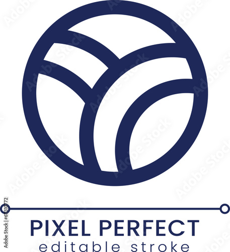 Volleyball pixel perfect linear ui icon. Team ball game. Sports activity and hobby. GUI, UX design. Outline isolated user interface element for app and web. Editable stroke. Poppins font used