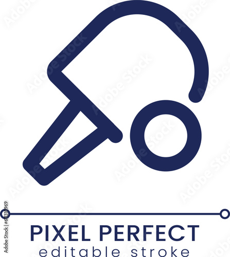 Ping pong pixel perfect linear ui icon. Sports competition. Game with ball and racket. GUI, UX design. Outline isolated user interface element for app and web. Editable stroke. Poppins font used