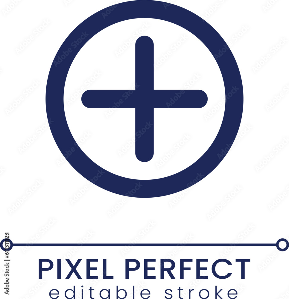 Add button pixel perfect linear ui icon. Circle with cross. Website interactive element. GUI, UX design. Outline isolated user interface element for app and web. Editable stroke. Poppins font used Add button pixel perfect linear ui icon. Circle with cross. Website interactive element. GUI, UX design. Outline isolated user interface element for app and web. Editable stroke. Poppins font used