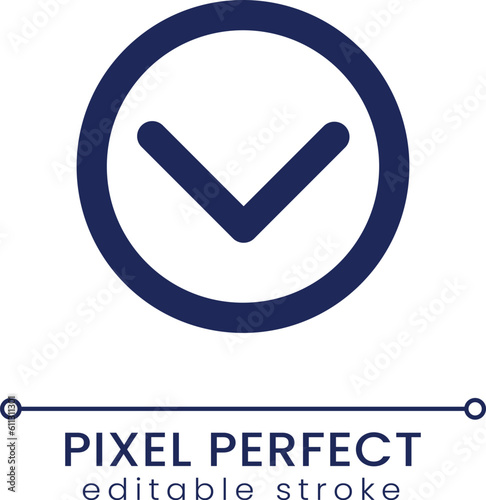 Downward direction button pixel perfect linear ui icon. Download button. Website element. GUI, UX design. Outline isolated user interface element for app and web. Editable stroke. Poppins font used