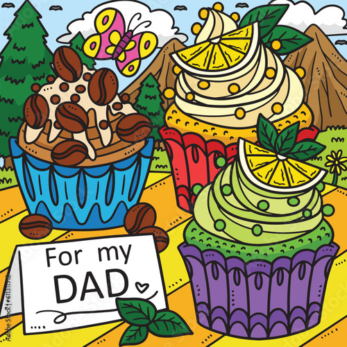 Fathers Day For My Dad Cupcakes Colored Cartoon 