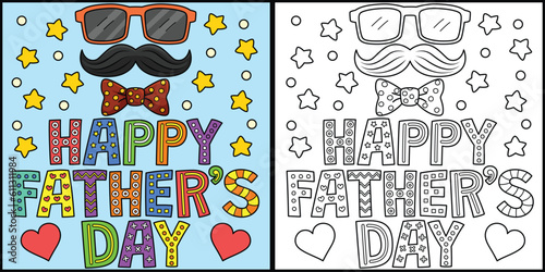 Happy Fathers Day Coloring Page Illustration photo