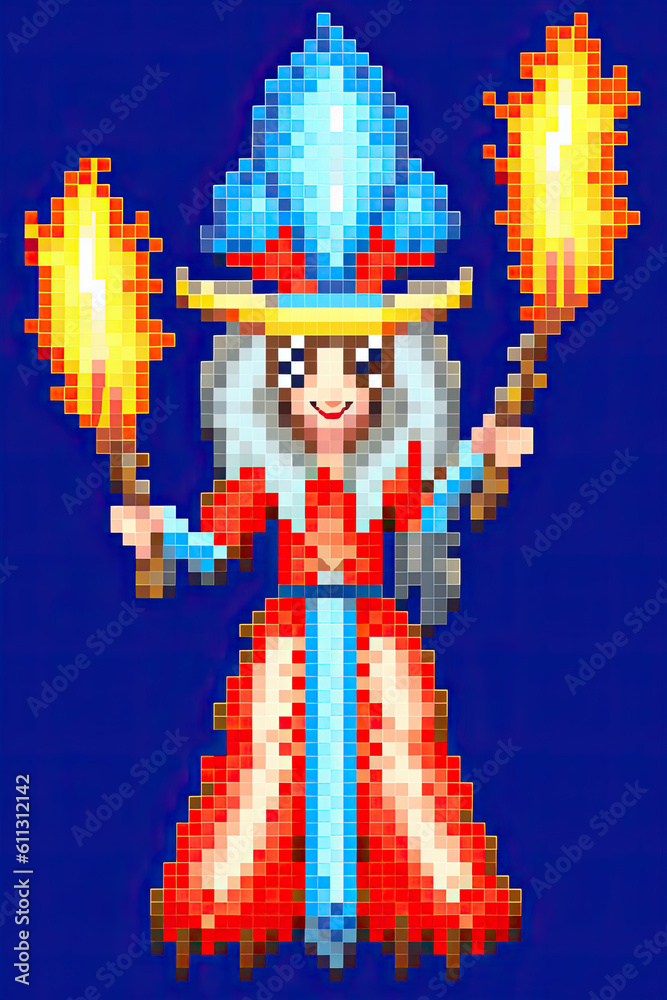 Pixel Art, Patriotic Pixel Art, Pixel Art Flames, 4th of July Poster