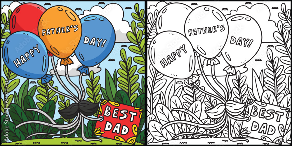 Happy Fathers Day Balloons Coloring Illustration
