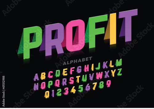 Profit 3d alphabet with colors letters and numbers vector illustration logo design

