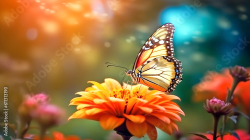 Butterfly on a flower. Generative AI.