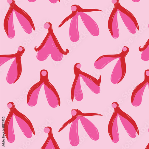 Seamless pattern with reproductive system of the clitoris. Clitoral glans.Feminism theme and female genital organs.