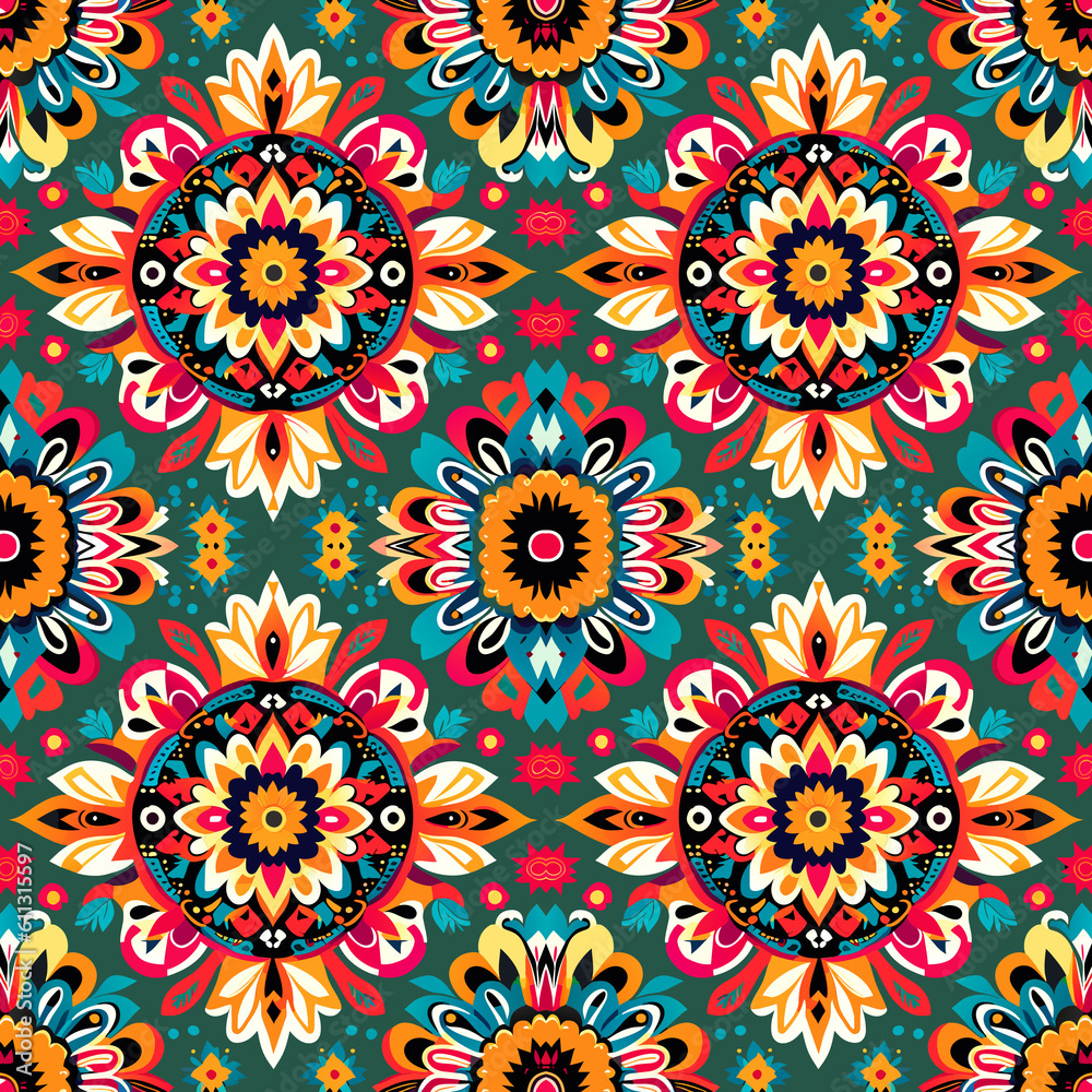 Seamless pattern with mandalas. Colorful ethnic ornament. Arabesque style