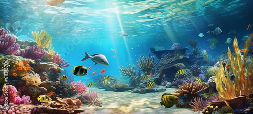 underwater in ocean scuba diving ,sea plant and fish,generated ai