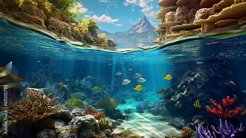 Valokuva underwater in ocean scuba diving ,sea plant and fish,generated ai
