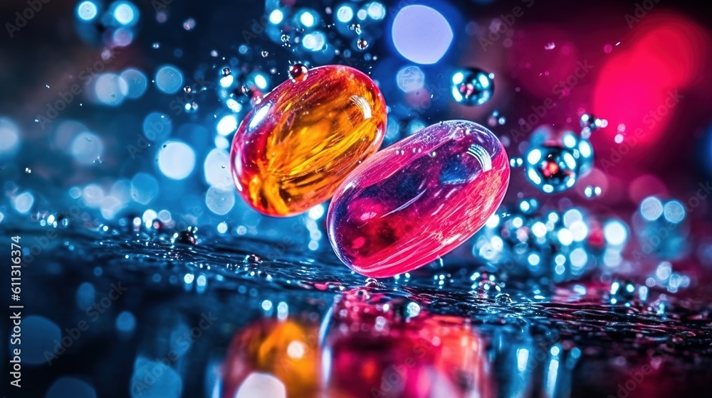 A macro shot of a pill Dissolving In water capture. Generative ai. A macro shot of a pill Dissolving In water capture. Generative ai.
