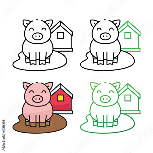 Pig icon design in four variation color