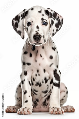 Young dalmation puppy on the white background. Generative AI