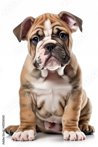 Young buldog puppy on the white background. Generative AI