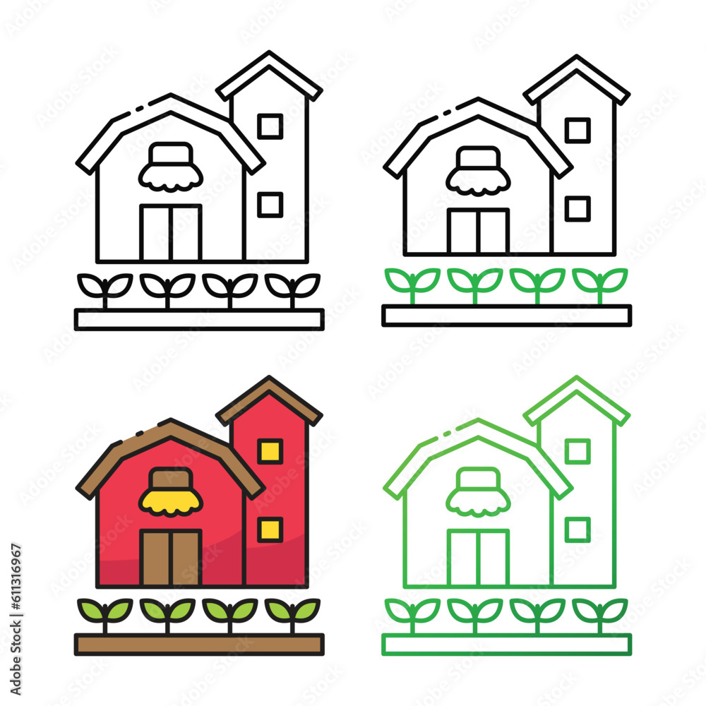 Barn icon design in four variation color