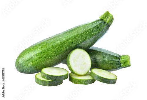fresh green zucchini with slice isolated on transparent png