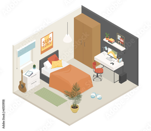 Teenage room - modern vector colorful isometric illustration © Boyko.Pictures