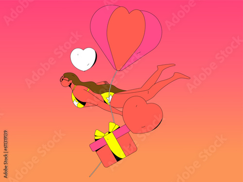 Happy Valentine s Day flat character vector concept operation hand drawn illustration 