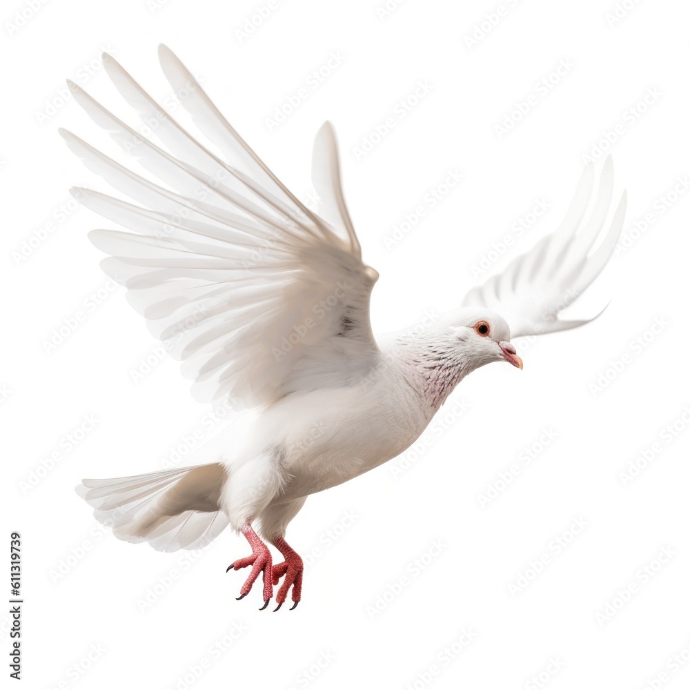 Fototapeta premium White pigeon flying isolated. Illustration AI Generative.