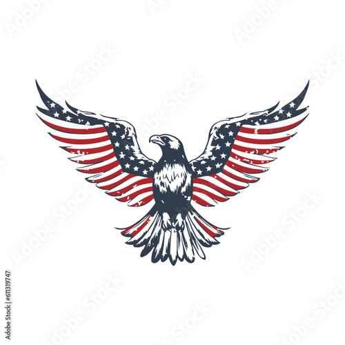 Eagle with American Flag, USA Flag vector, Patriotic Illustration, 4th of July, Independence Day, isolated on white background.