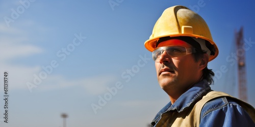 A construction worker of foreman at a construction site. Image ai generate. Generative AI