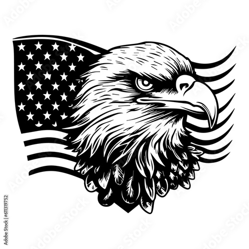 Eagle with American Flag, USA Flag vector, Patriotic Illustration, 4th of July, Independence Day, isolated on white background.