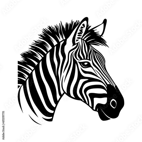 Zebra head  silhouette African zebra  isolated on white background  vector illustration.