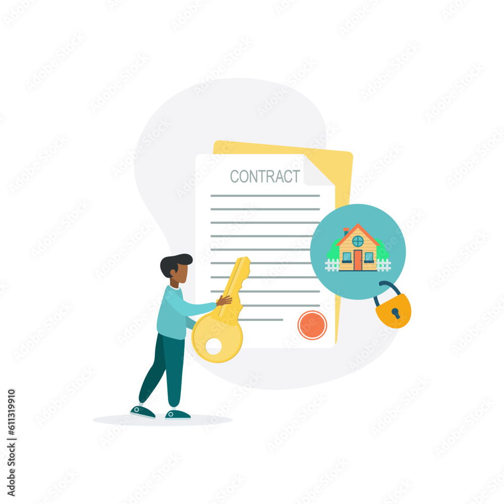 Beautiful home with mortgage application form, loan form. house contract in real estate agent concept. Peren with the key to the house. Vector illustration.
Beautiful home with mortgage application form, loan form. house contract in real estate agent concept. Peren with the key to the house. Vector illustration.